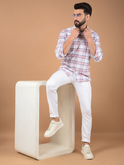 Peach Checked 100% Cotton Shirt-Men Shirts-Crimsoune Club