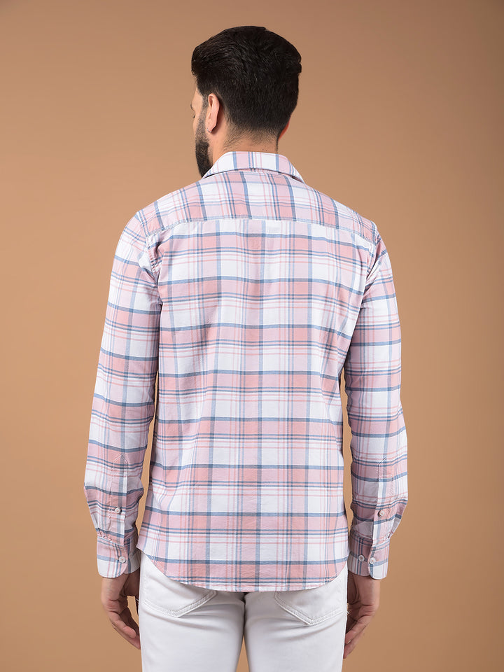 Peach Checked 100% Cotton Shirt-Men Shirts-Crimsoune Club