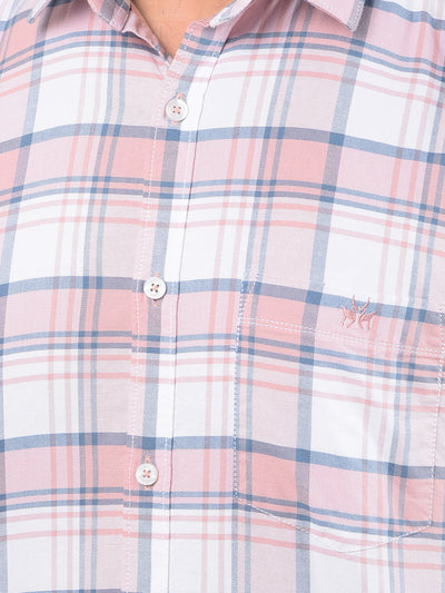 Peach Checked 100% Cotton Shirt-Men Shirts-Crimsoune Club