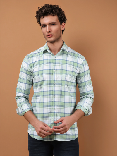 Green Checked 100% Cotton Shirt-Men Shirts-Crimsoune Club