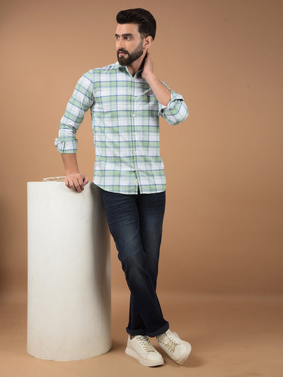 Green Checked 100% Cotton Shirt-Men Shirts-Crimsoune Club