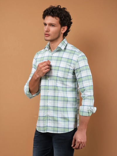 Green Checked 100% Cotton Shirt-Men Shirts-Crimsoune Club