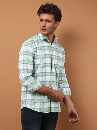 Green Checked 100% Cotton Shirt-Men Shirts-Crimsoune Club