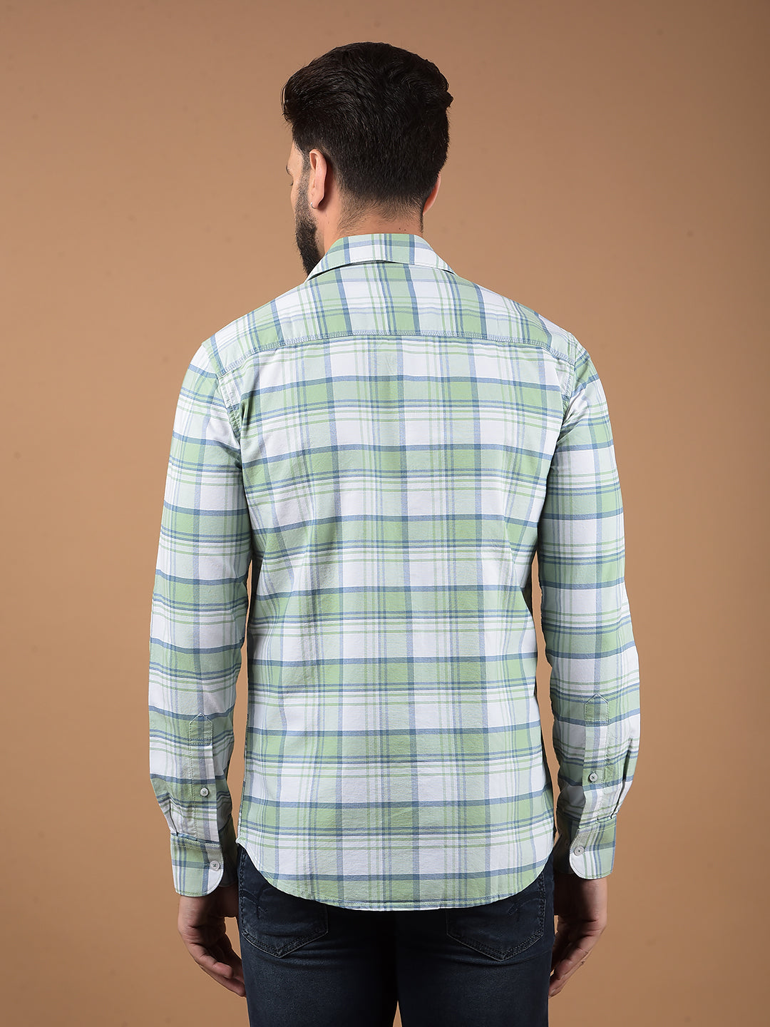 Green Checked 100% Cotton Shirt-Men Shirts-Crimsoune Club