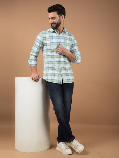 Green Checked 100% Cotton Shirt-Men Shirts-Crimsoune Club
