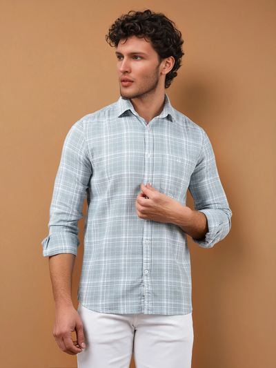 Grey Checked 100% Cotton Shirt-Men Shirts-Crimsoune Club