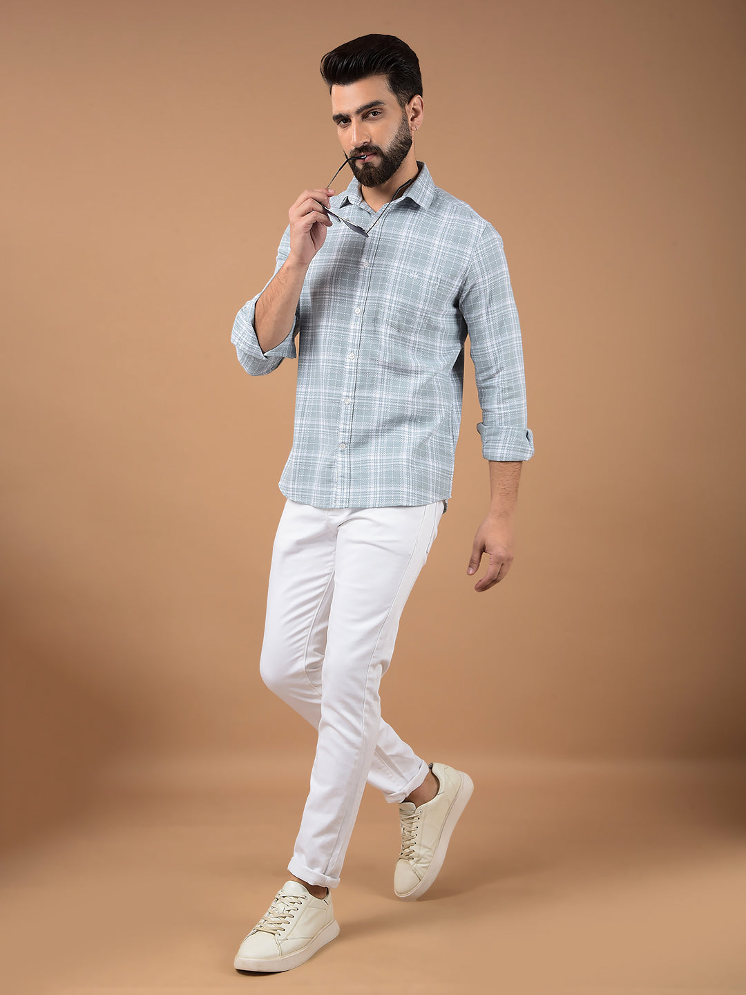 Grey Checked 100% Cotton Shirt-Men Shirts-Crimsoune Club