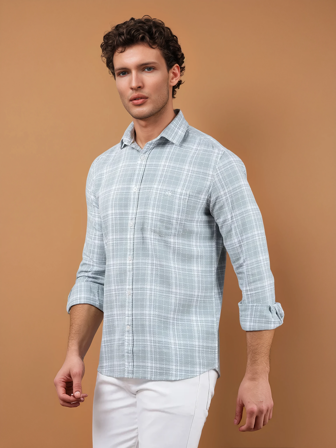 Grey Checked 100% Cotton Shirt-Men Shirts-Crimsoune Club