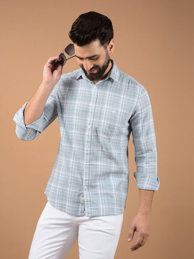 Grey Checked 100% Cotton Shirt-Men Shirts-Crimsoune Club