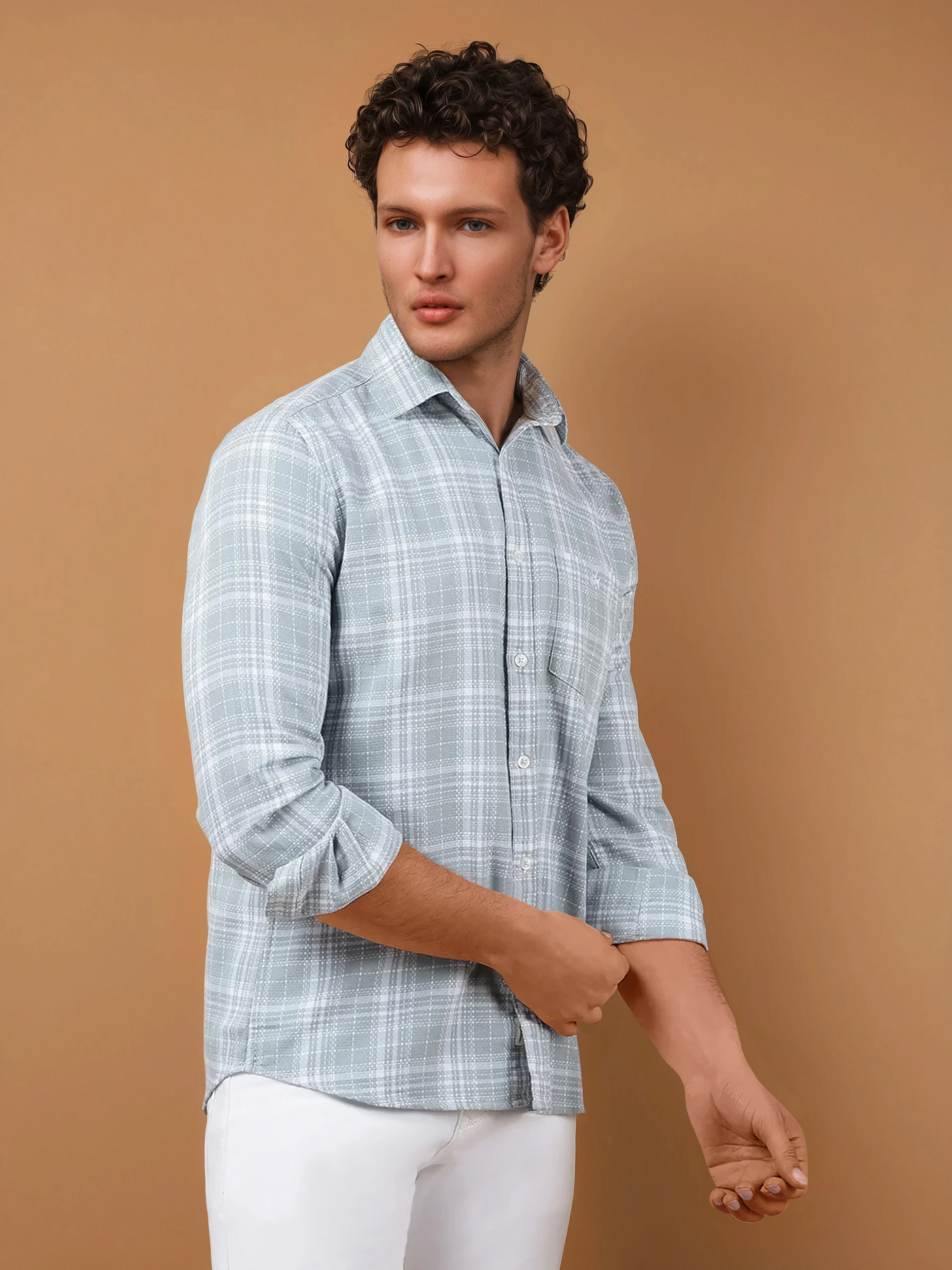 Grey Checked 100% Cotton Shirt-Men Shirts-Crimsoune Club