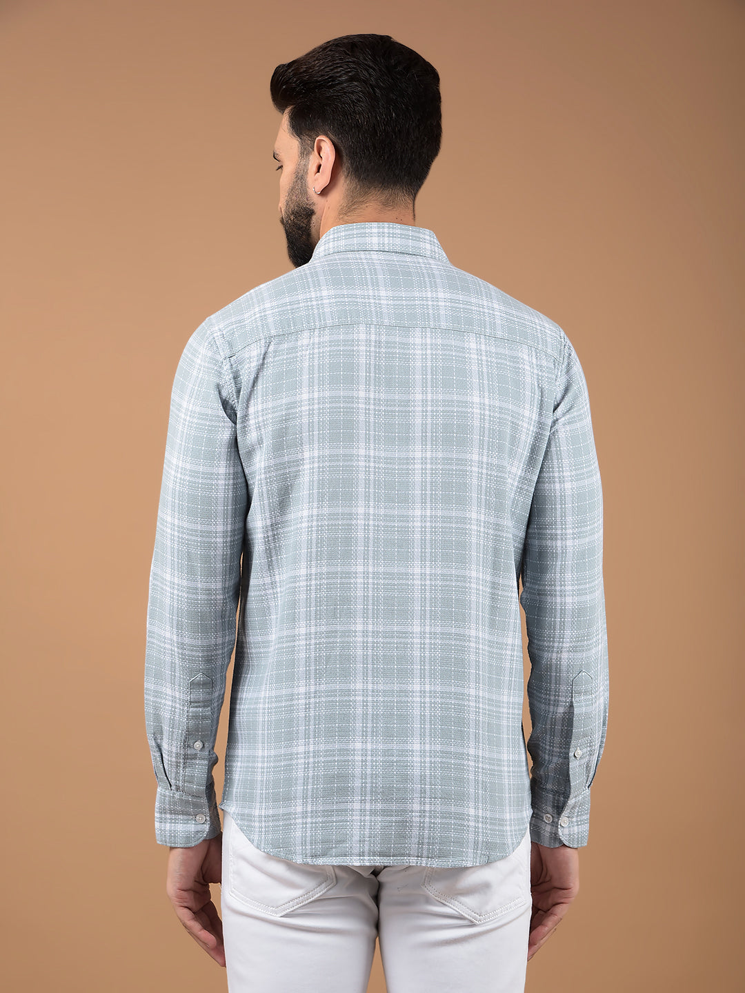 Grey Checked 100% Cotton Shirt-Men Shirts-Crimsoune Club