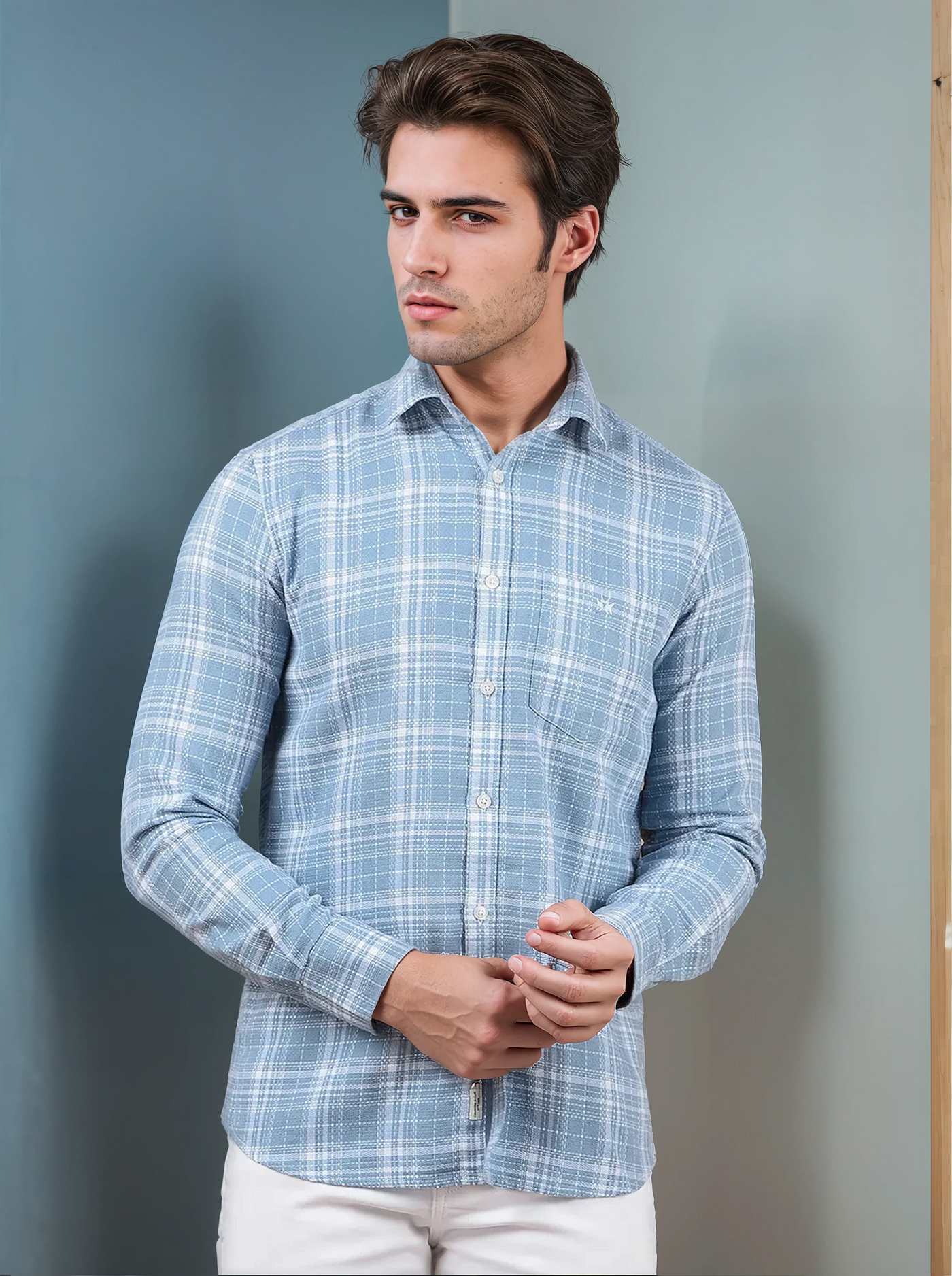 Blue Checked 100% Cotton Shirt-Men Shirts-Crimsoune Club
