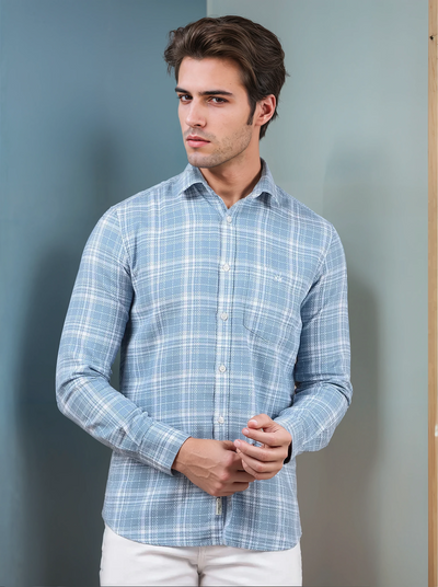 Blue Checked 100% Cotton Shirt-Men Shirts-Crimsoune Club