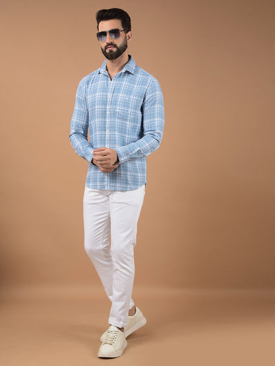 Blue Checked 100% Cotton Shirt-Men Shirts-Crimsoune Club