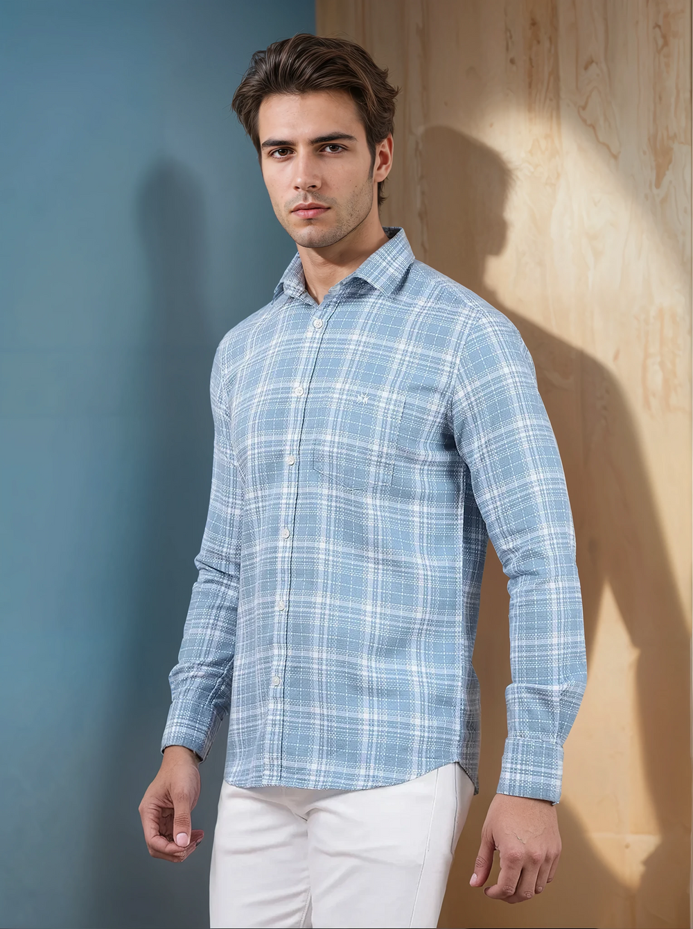 Blue Checked 100% Cotton Shirt-Men Shirts-Crimsoune Club