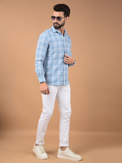 Blue Checked 100% Cotton Shirt-Men Shirts-Crimsoune Club