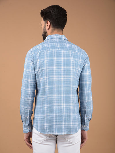 Blue Checked 100% Cotton Shirt-Men Shirts-Crimsoune Club