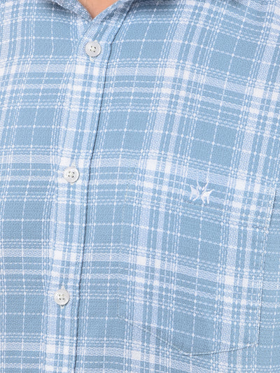 Blue Checked 100% Cotton Shirt-Men Shirts-Crimsoune Club