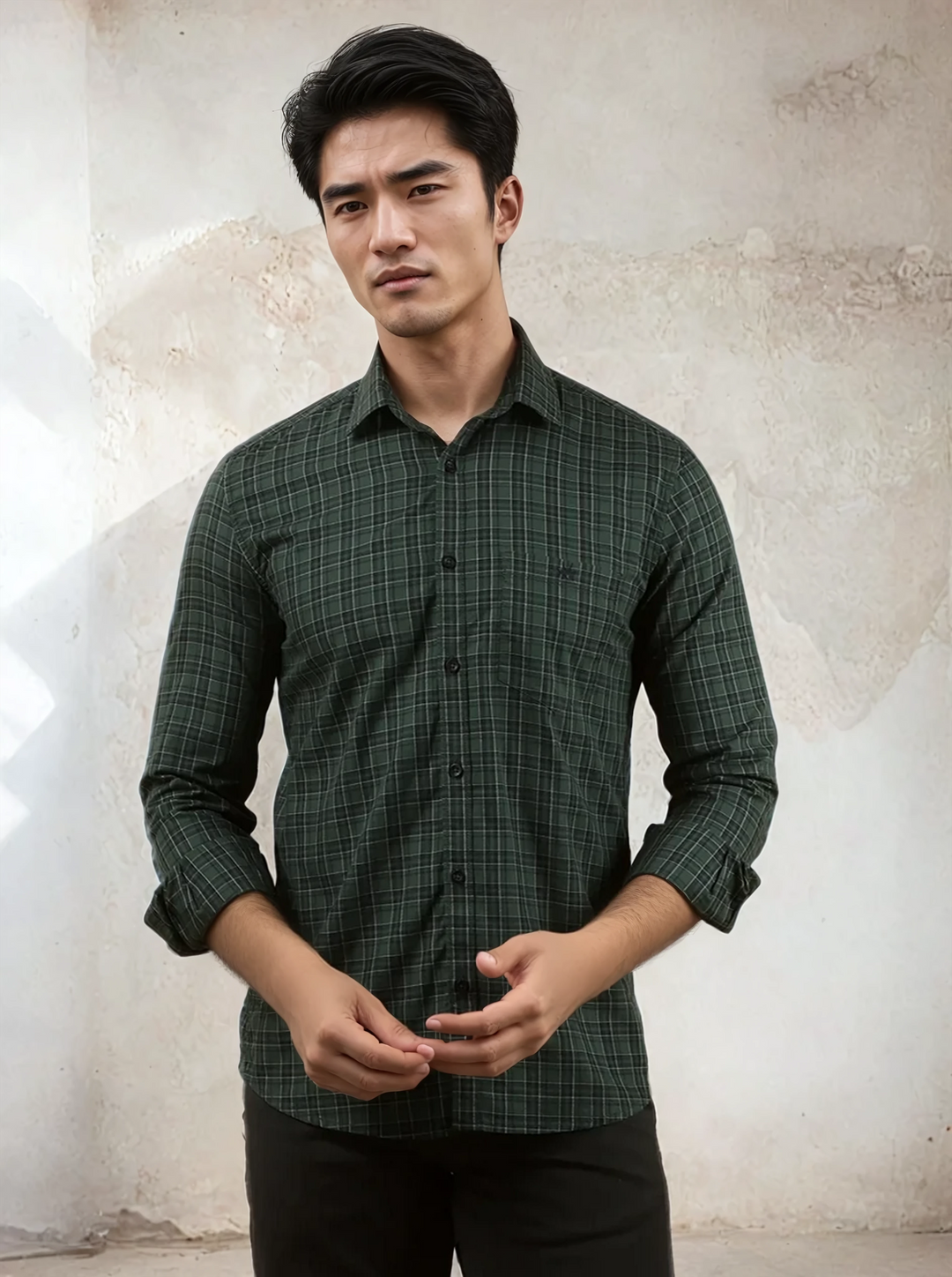 Green Checked 100% Cotton Shirt-Men Shirts-Crimsoune Club
