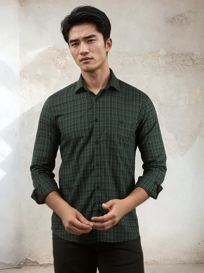 Green Checked 100% Cotton Shirt-Men Shirts-Crimsoune Club
