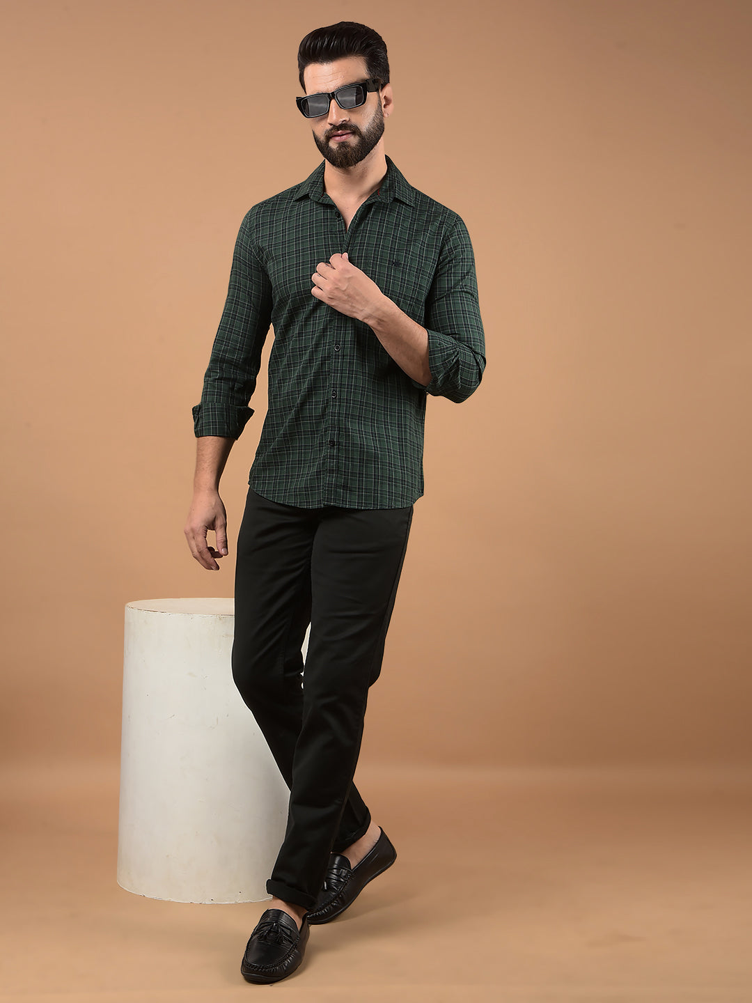 Green Checked 100% Cotton Shirt-Men Shirts-Crimsoune Club