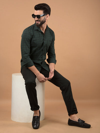 Green Checked 100% Cotton Shirt-Men Shirts-Crimsoune Club