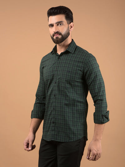 Green Checked 100% Cotton Shirt-Men Shirts-Crimsoune Club