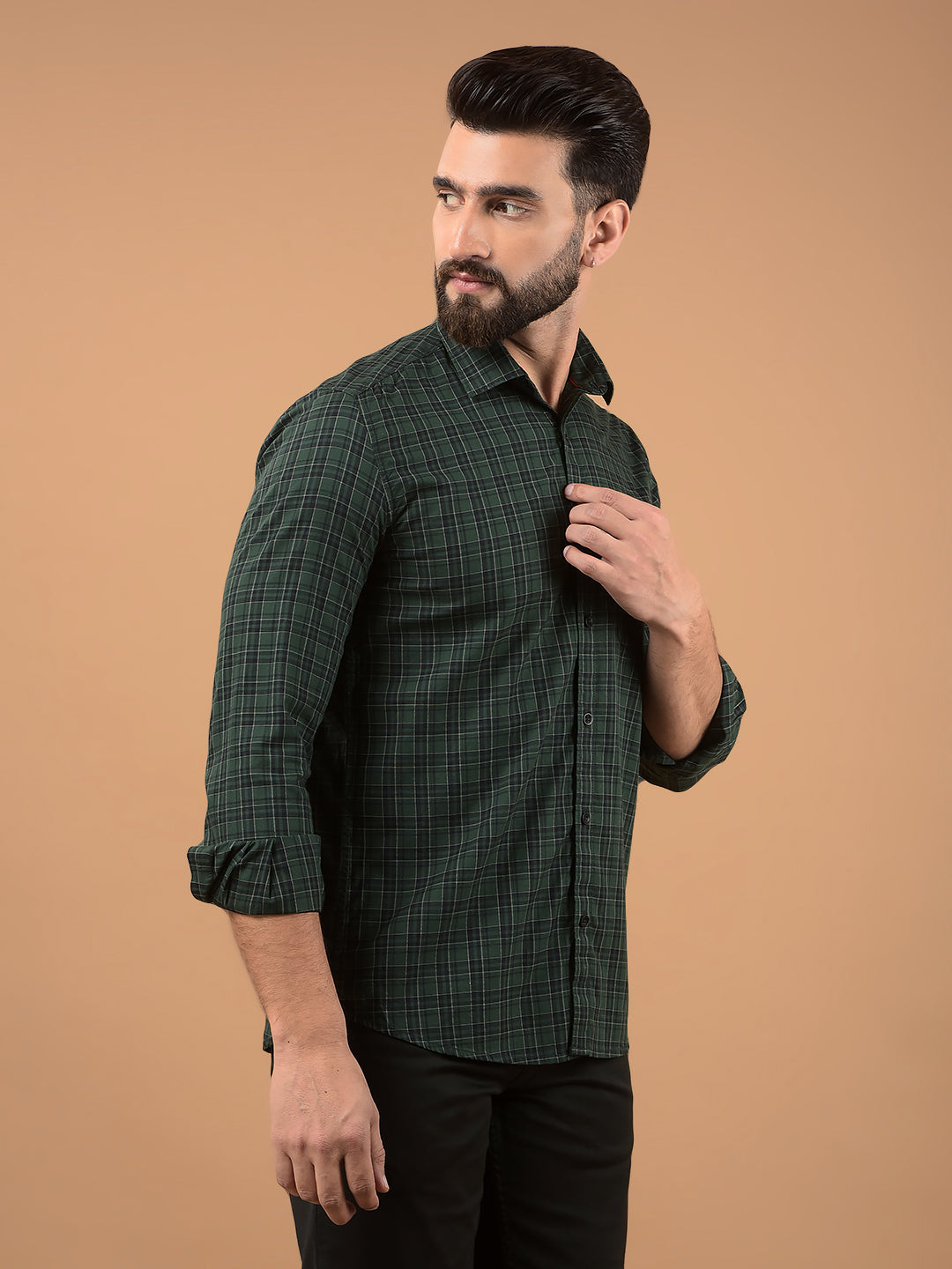 Green Checked 100% Cotton Shirt-Men Shirts-Crimsoune Club