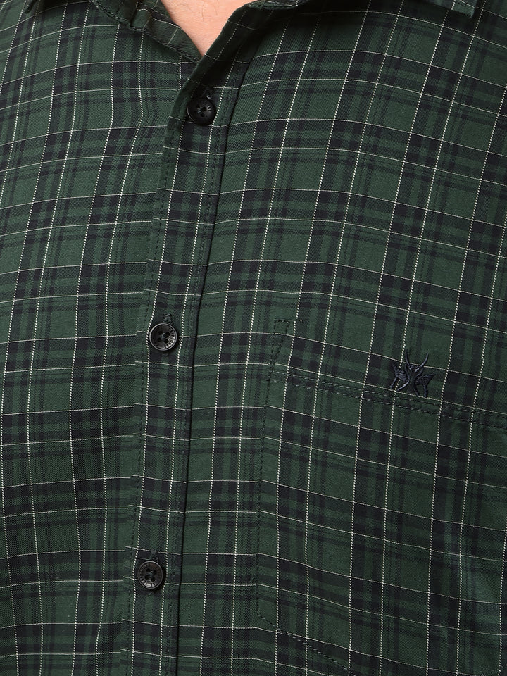 Green Checked 100% Cotton Shirt-Men Shirts-Crimsoune Club