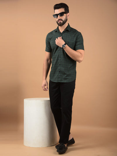 Green Checked 100% Cotton Shirt-Men Shirts-Crimsoune Club
