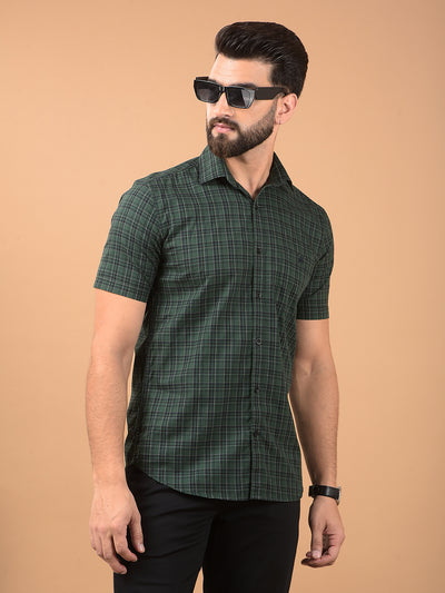 Green Checked 100% Cotton Shirt-Men Shirts-Crimsoune Club