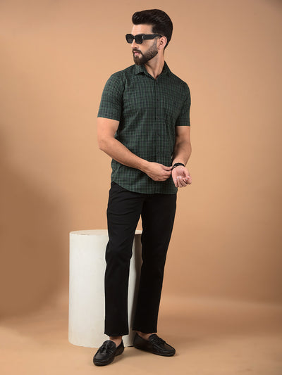 Green Checked 100% Cotton Shirt-Men Shirts-Crimsoune Club