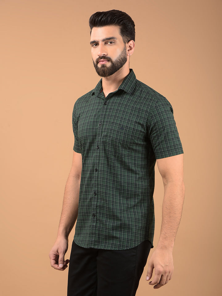 Green Checked 100% Cotton Shirt-Men Shirts-Crimsoune Club