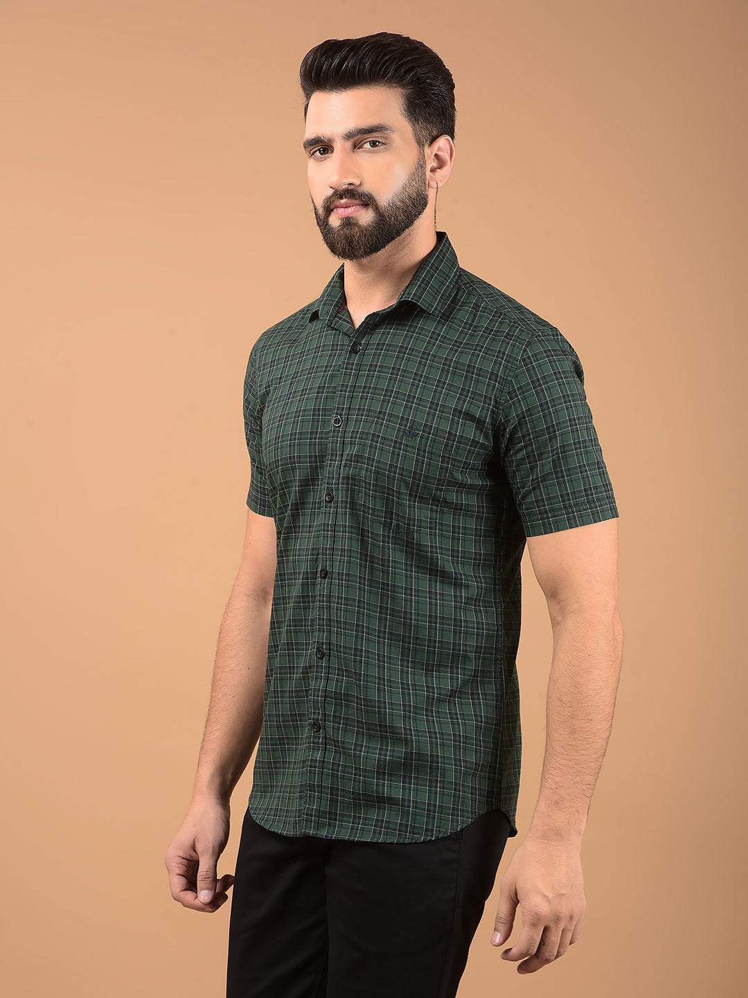 Green Checked 100% Cotton Shirt-Men Shirts-Crimsoune Club