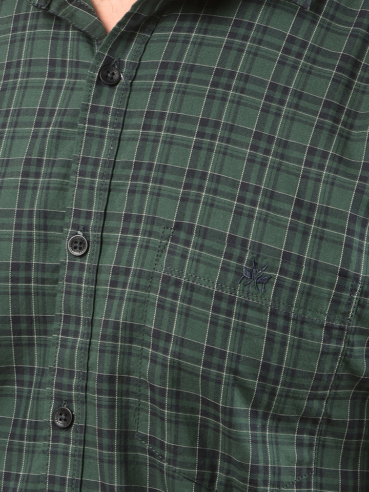 Green Checked 100% Cotton Shirt-Men Shirts-Crimsoune Club