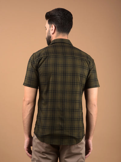 Olive Checked 100% Cotton Shirt-Men Shirts-Crimsoune Club