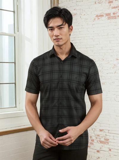 Green Checked 100% Cotton Shirt-Men Shirts-Crimsoune Club