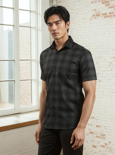 Green Checked 100% Cotton Shirt-Men Shirts-Crimsoune Club