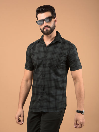 Green Checked 100% Cotton Shirt-Men Shirts-Crimsoune Club