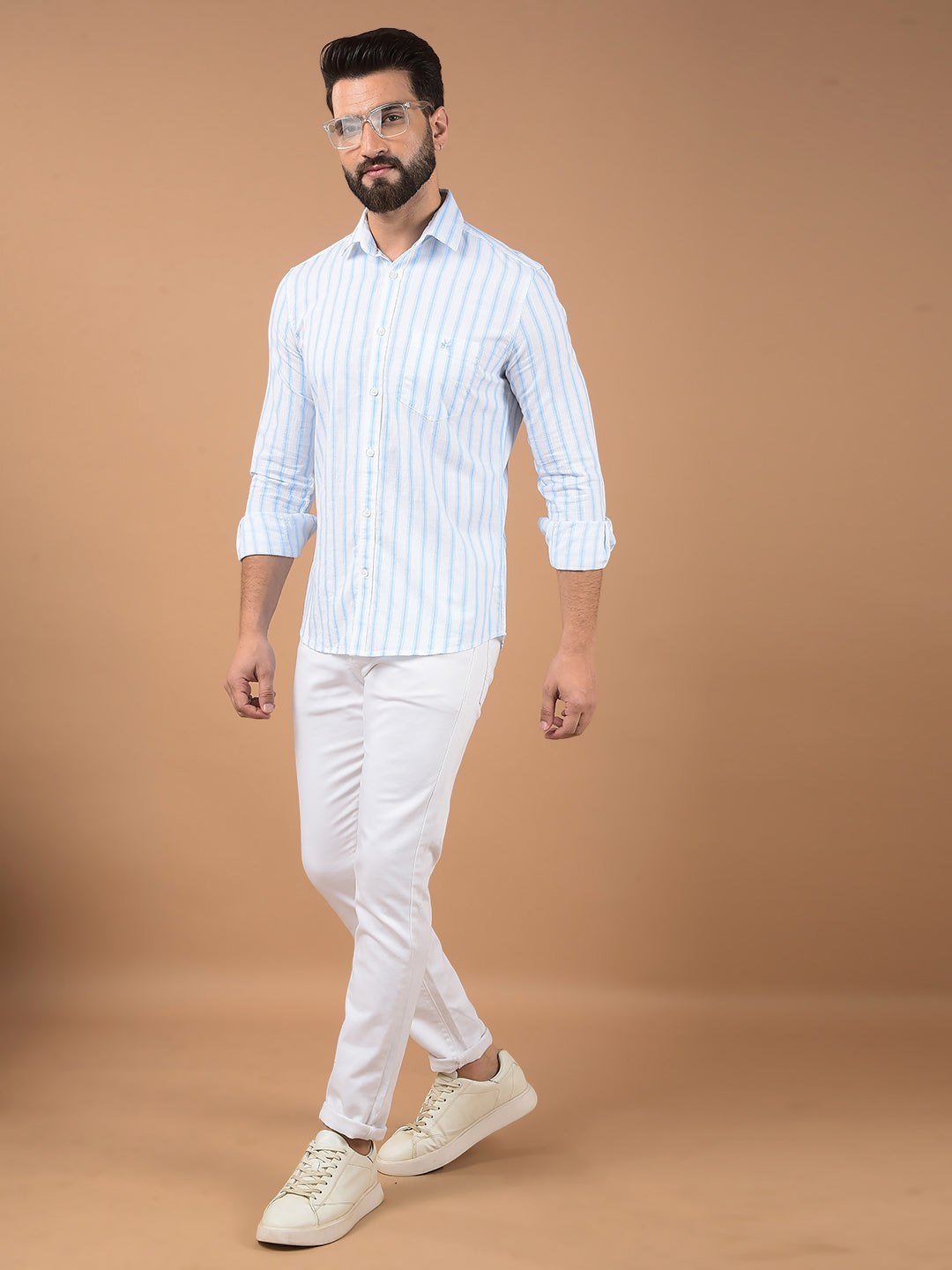 White Vertical Stripes 100% Cotton Shirt-Men Shirts-Crimsoune Club
