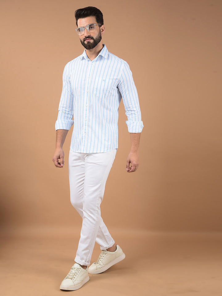 White Vertical Stripes 100% Cotton Shirt-Men Shirts-Crimsoune Club