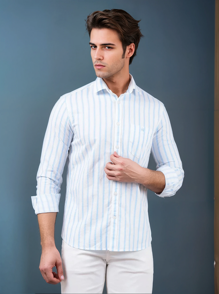 White Vertical Stripes 100% Cotton Shirt-Men Shirts-Crimsoune Club