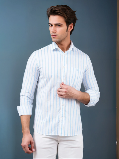White Vertical Stripes 100% Cotton Shirt-Men Shirts-Crimsoune Club