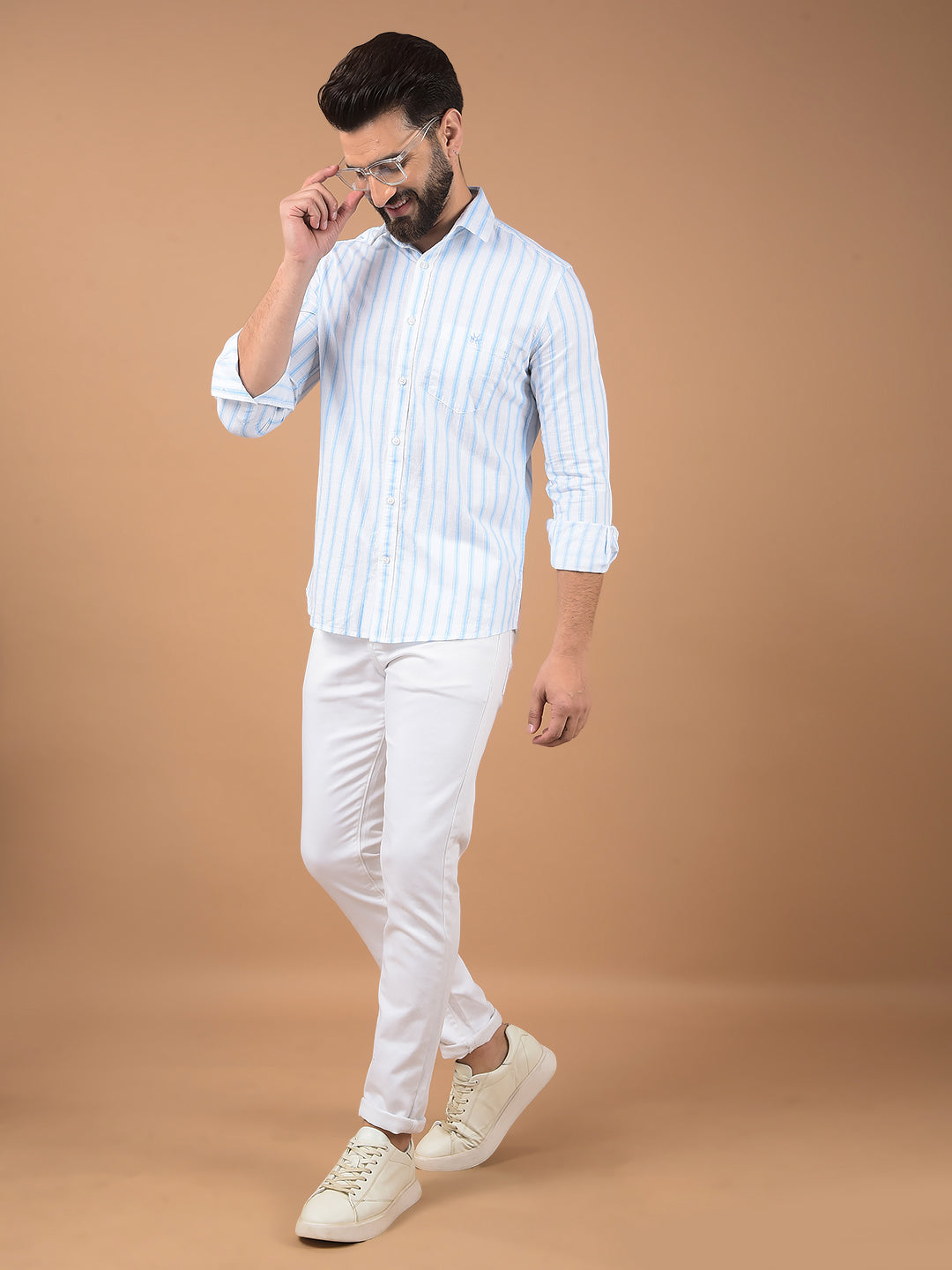 White Vertical Stripes 100% Cotton Shirt-Men Shirts-Crimsoune Club