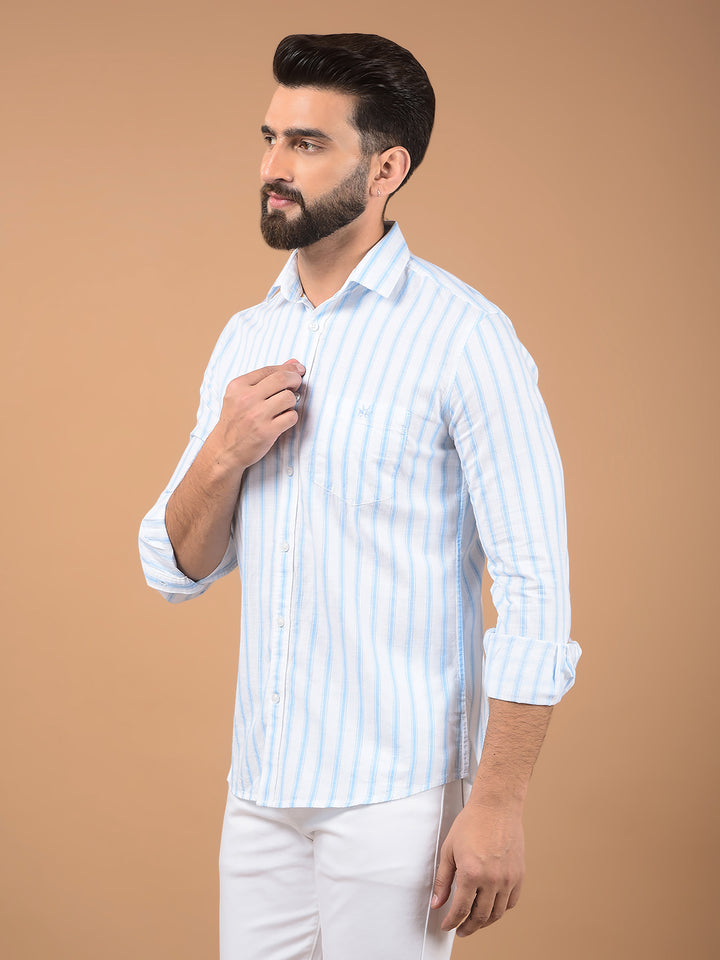 White Vertical Stripes 100% Cotton Shirt-Men Shirts-Crimsoune Club