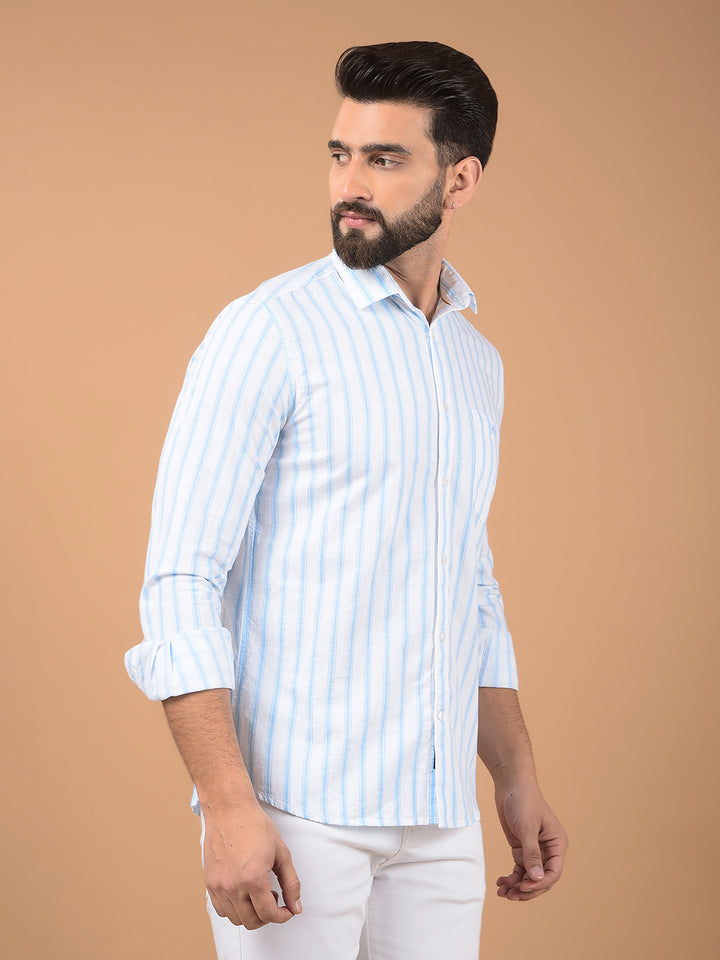 White Vertical Stripes 100% Cotton Shirt-Men Shirts-Crimsoune Club