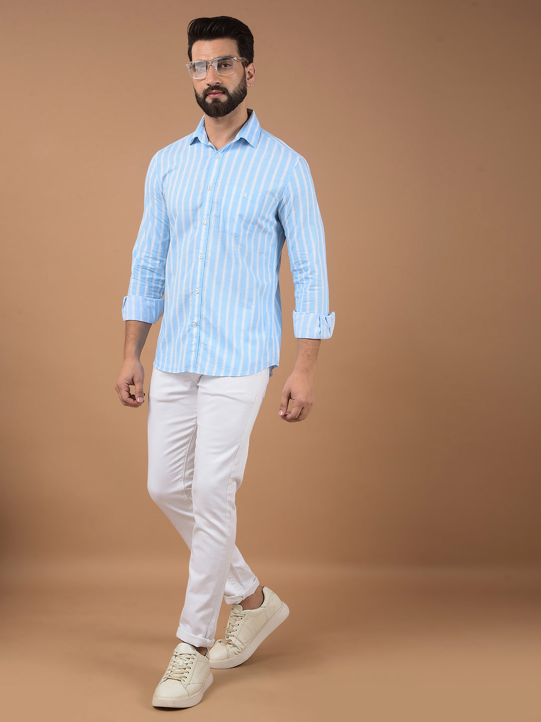 Blue Vertical Stripes 100% Cotton Shirt-Men Shirts-Crimsoune Club