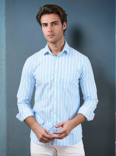 Blue Vertical Stripes 100% Cotton Shirt-Men Shirts-Crimsoune Club