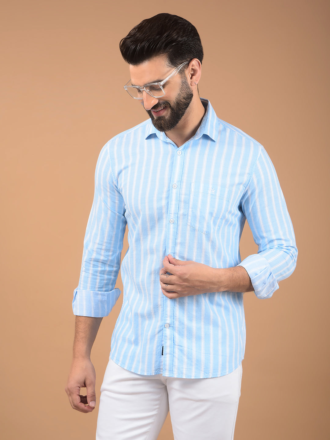 Blue Vertical Stripes 100% Cotton Shirt-Men Shirts-Crimsoune Club
