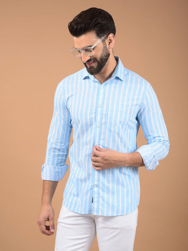 Blue Vertical Stripes 100% Cotton Shirt-Men Shirts-Crimsoune Club